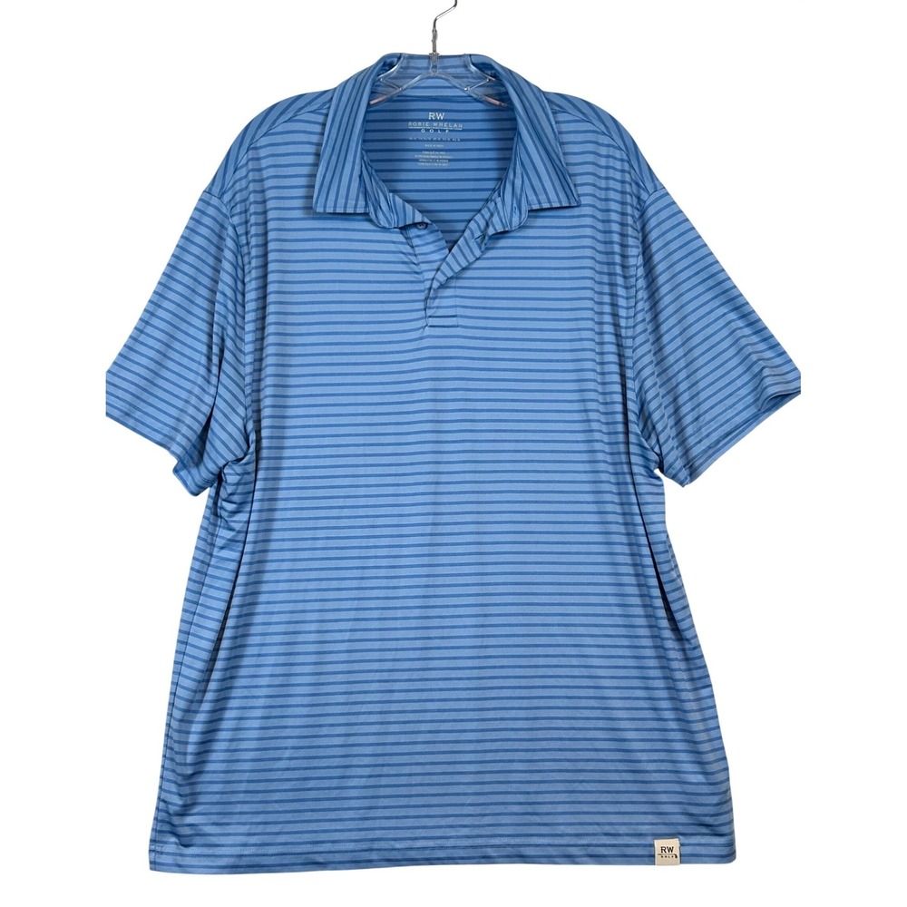 Rorie‎ Whelan Golf Mens XL Blue Striped Performance Short Sleeve Polo Shirt Prep